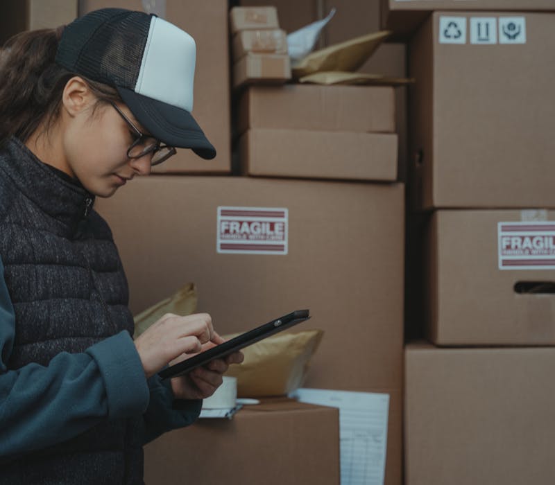 Ofetech driver scanning packages with tablet